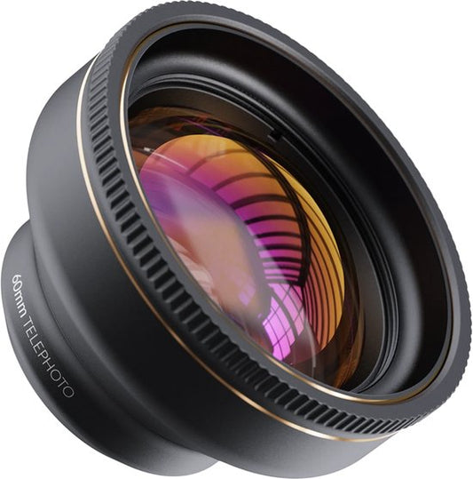 Téléobjectif Shiftcam LensUltra 60 mm – Zoom optique 2-5x – Excellent contrôle de la profondeur de champ – Fabriqué en verre de fluorite et en aluminium – Noir
