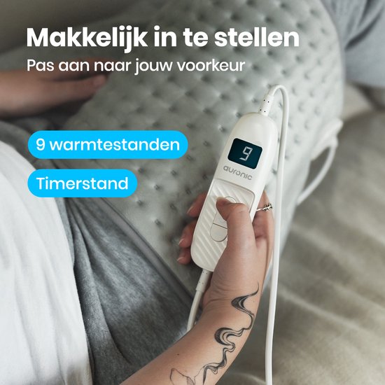 Auronic Coussin chauffant électrique - XXL - 60x30cm - Cou et épaules - Lavable - Coussin chauffant - Oreiller électrique - Gris