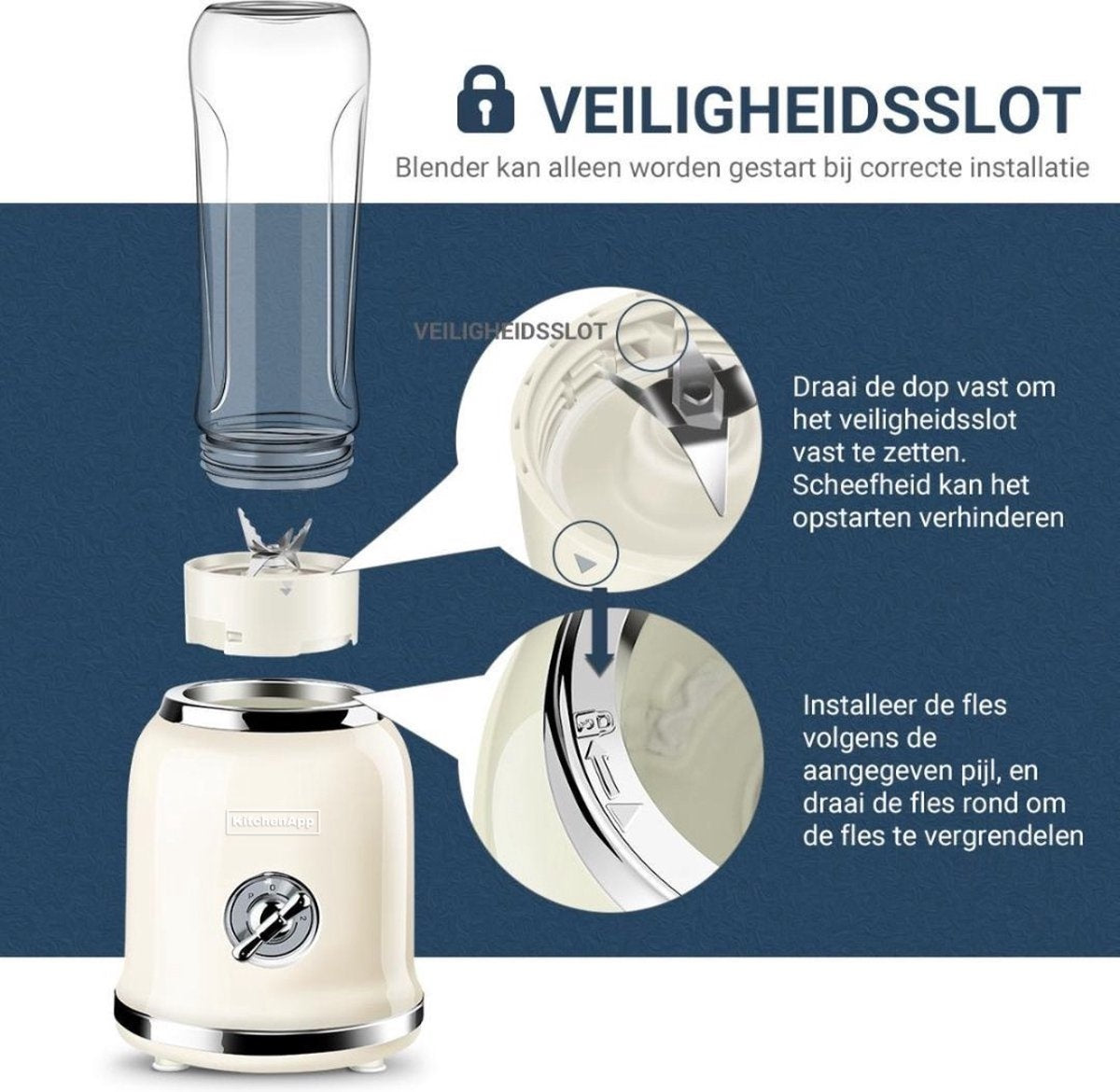 Retro blender KitchenApp- Blender à emporter - Machine à smoothie - Deux bouteilles incluses