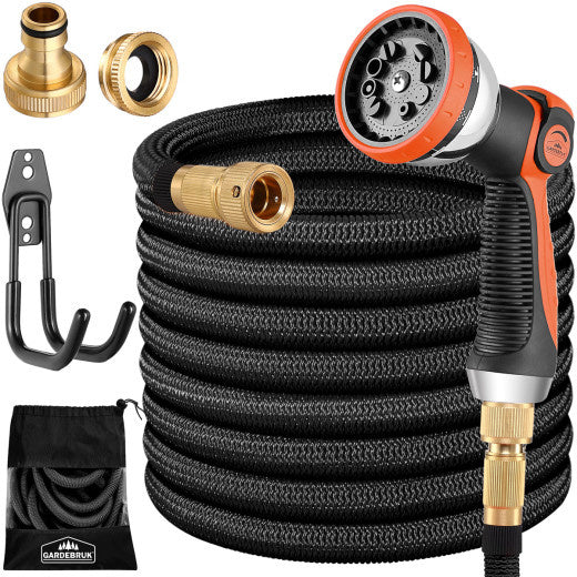 Tuyau d'arrosage flexible Gardebruk - 15m 1/2" 3/4" Inch Wall Mounted - Black