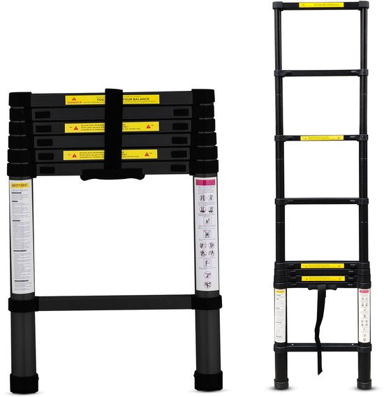 Outbee Telescopic Ladder - Échelle pliante télescopique - Hauteur de travail 2.6m - Aluminium - Noir