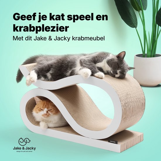 Jake and Jacky Scratching Cardboard for Cats 2 in 1 Model - Scratching Post Cardboard - Scratching Board - Scratching Basket - Scratching Furniture - Cardboard Scratching Mat - Cat Basket - Cat Bed - 60x24x34cm