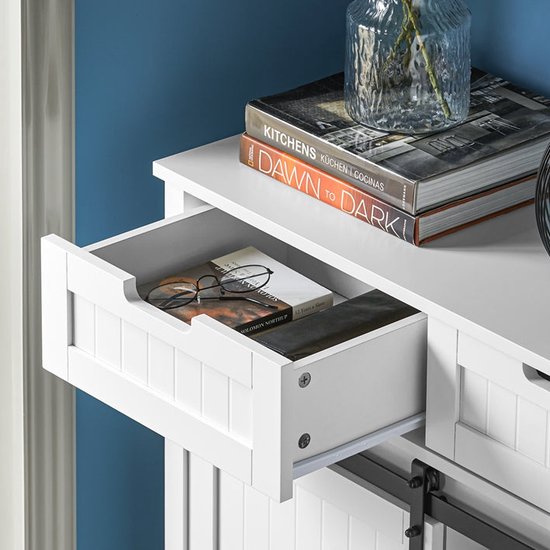 Armoire de cuisine moderne - buffet avec porte coulissante - buffet - étagères réglables - design élégant noir et blanc - montage facile - 80 cm x 35 cm x 93 cm