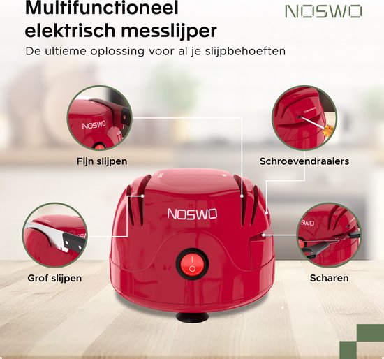 Noswo Aiguisoir électrique pour couteaux - Multifonctionnel - Convient aux couteaux, tournevis et ciseaux - Antidérapant - Rouge