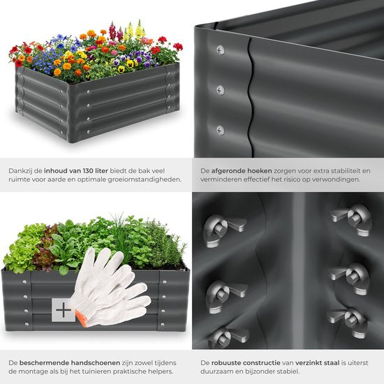 Jardinière surélevée tectake® - 80 x 60 x 30 cm - 130 L - Jardinières d'extérieur - Bac de culture - Bac potager - Acier galvanisé - Fond ouvert - Jardin d'herbes aromatiques - Bac de jardin - Ergonomique