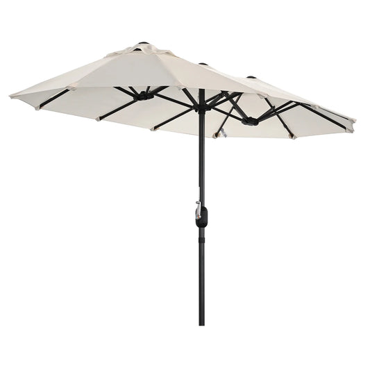 Angel Living 297 × 153 cm Parasol de jardin double, couleur crème – UPF 50+, forme ovale, manivelle