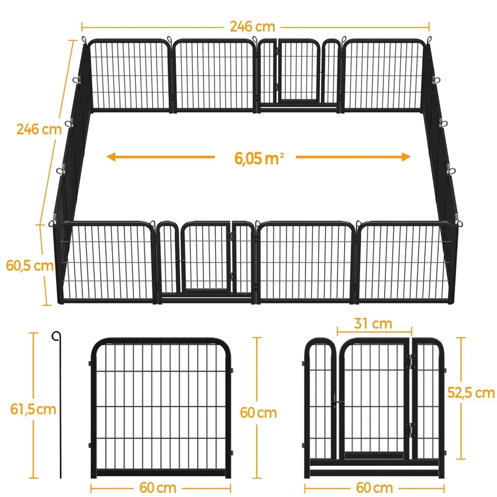 Yaheetech Enclos pour chiots - 16 pièces - Pliable - 60,5 cm de hauteur - Verrouillage automatique - Noir