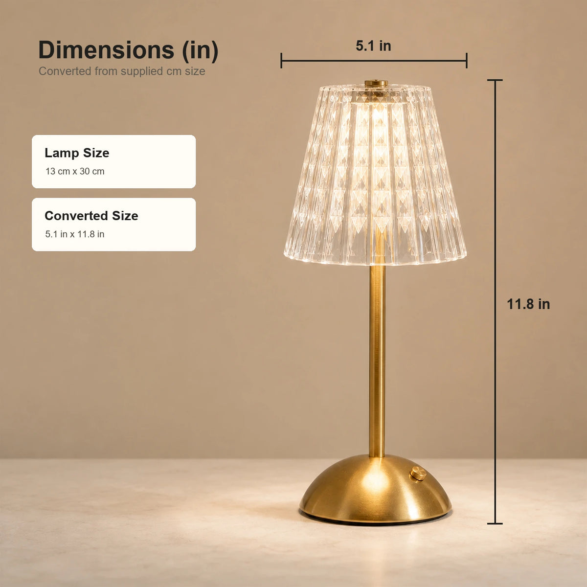 Lampe de table LED sans fil avec commande tactile - 3 couleurs de lumière - Intensité réglable en continu - 1 800 mAh - Rechargeable via USB-C - 8 à 10 heures - Or