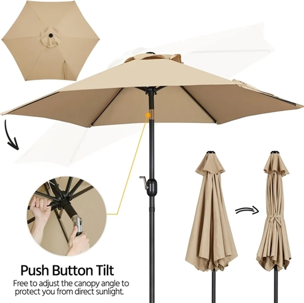 Yaheetech Parasol 222.5 cm - Light Brown - Parasol de jardin inclinable avec manivelle et 6 baleines en métal