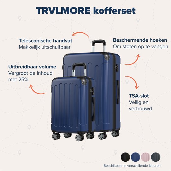 TRVLMORE Set de valises - 2 pièces - 45L Hand Luggage + 115L Spacious Luggage - TSA Lock - Lightweight - Travel Suitcase Set - Dark Blue