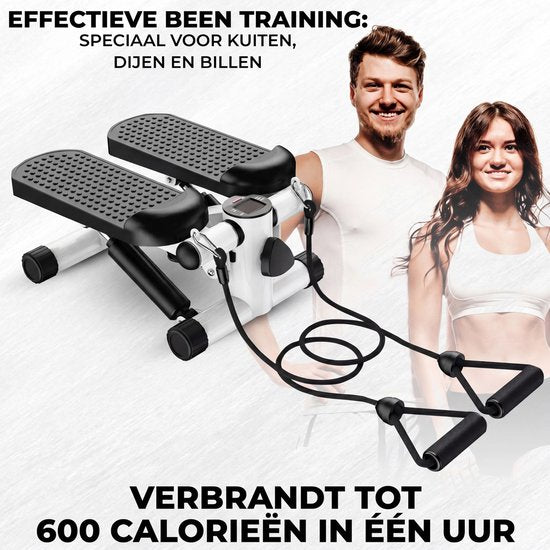 Fitby Stepper - Stepper de fitness - Mini stepper - Vélo d'appartement - Écran - Avec bandes de résistance - Blanc