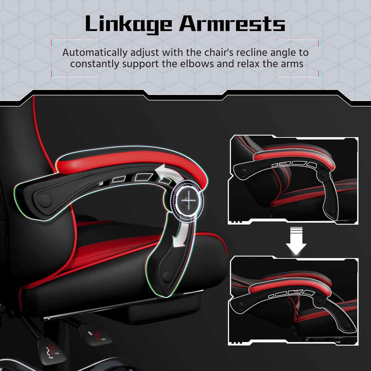 Fauteuil gaming ergonomique Yaheetech - Repose-pieds et coussin de massage - Noir/rouge