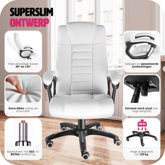 tectake® - Siège de direction de luxe Siège de bureau Siège de bureau - simili cuir - blanc