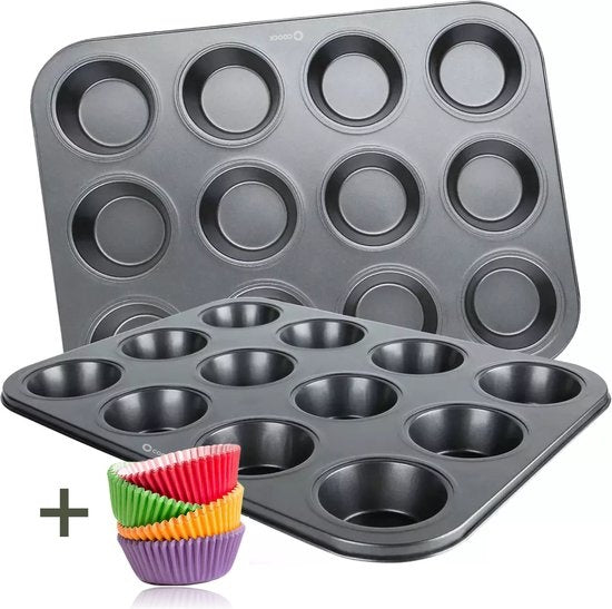 COOCK - Moule à muffins avec 12 moules à cupcakes - Non Stick | Inclus moules en papier et E-book