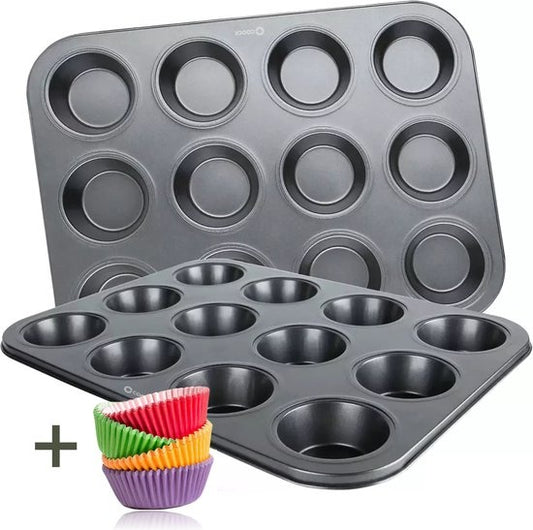 COOCK - Moule à muffins avec 12 moules à cupcakes - Non Stick | Inclus moules en papier et E-book