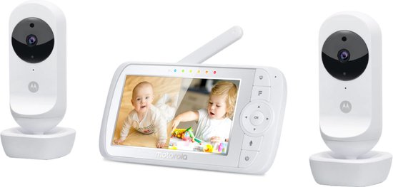 Motorola Nursery VM35-2 - Babyphone avec écran divisé de 5 pouces et 2 caméras - Vision nocturne - Microphone intégré