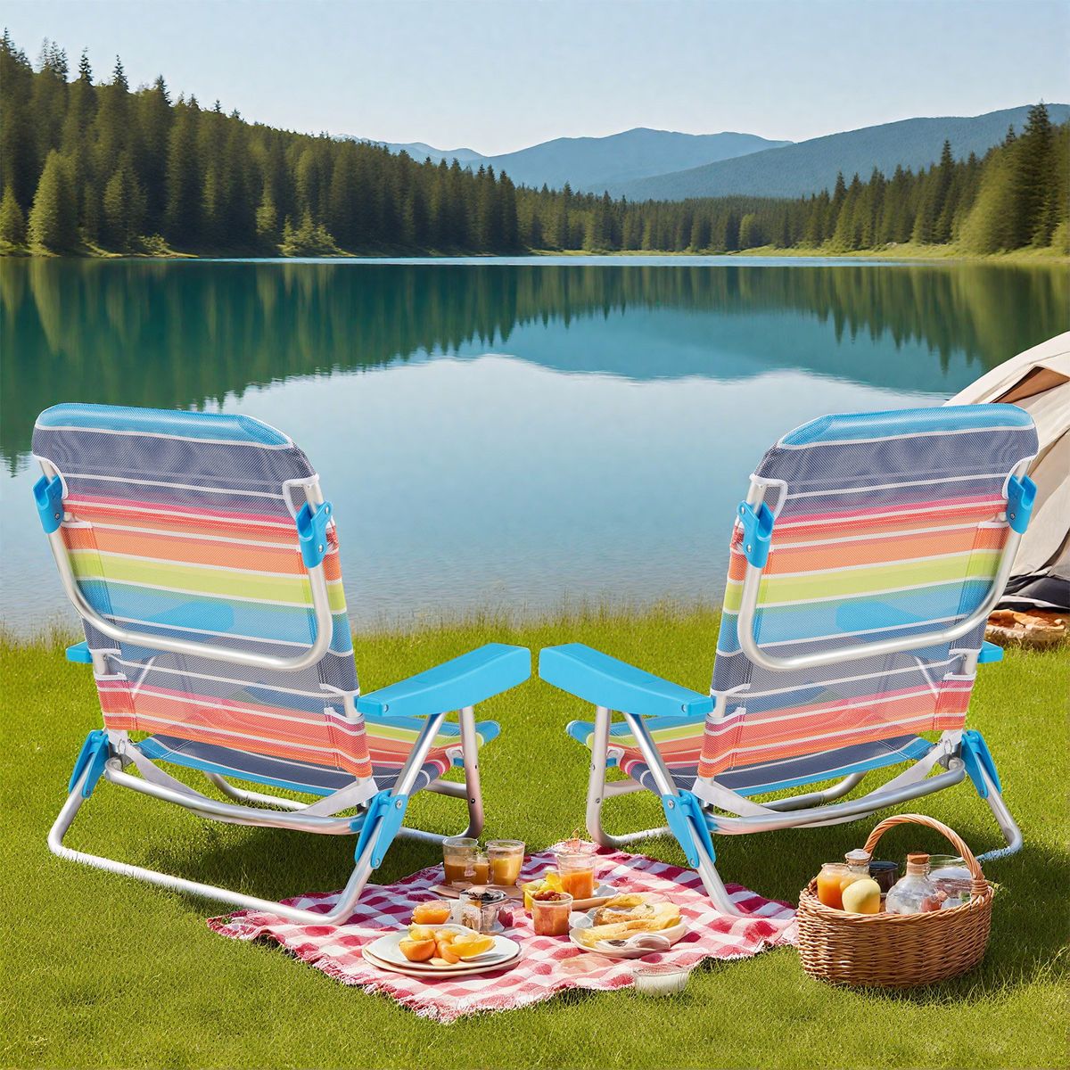 Lot de 2 chaises de plage pliantes Coast - Dossier réglable - Chaises de camping légères - 64 x 63 x 74 cm