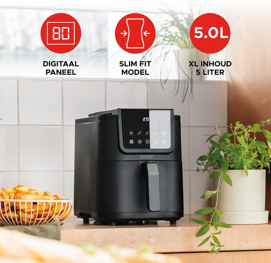 Bourgini Slimfit Airfryer Pure XL - Friteuse à air chaud - 5 litres - 1500W - sans PFAS