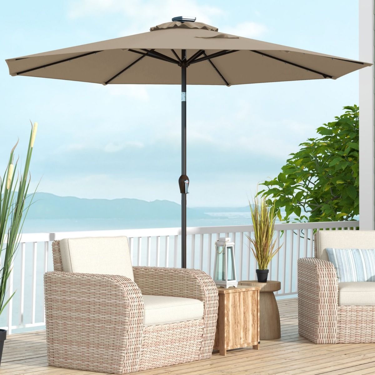 Parasol Coast avec lumières LED - Ø300cm - Marron