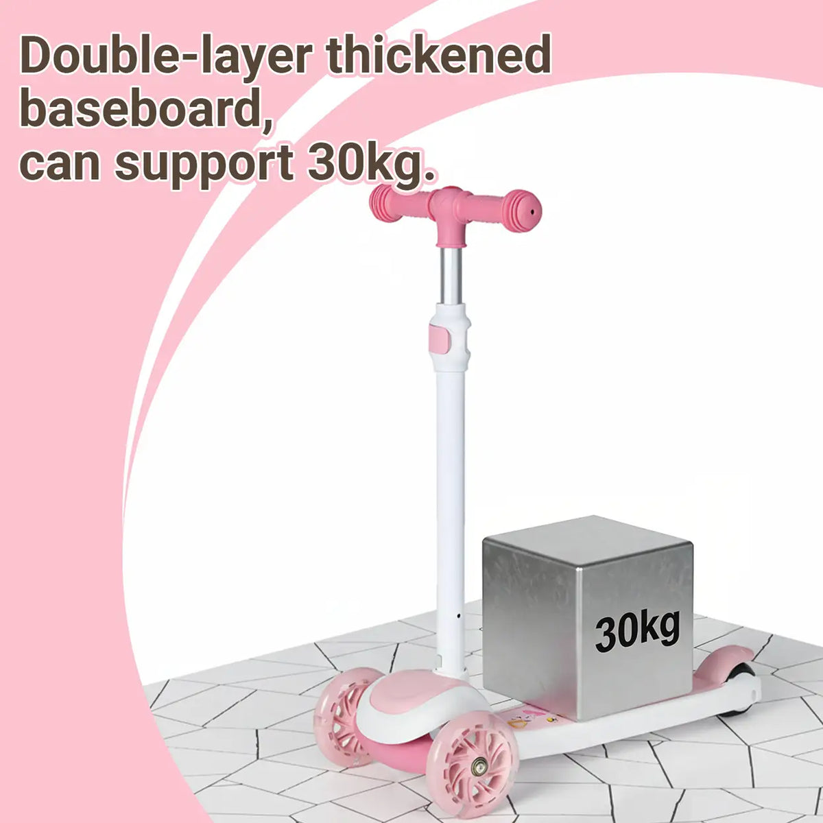Trottinette Neuleb avec roues lumineuses - Plateforme extra-large - Rose