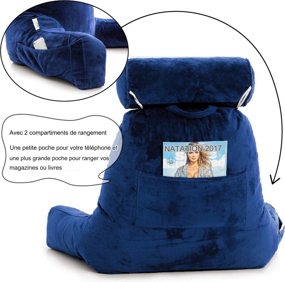 Coussin de lecture avec coussin pour la nuque - Ella® - Velours bleu marine