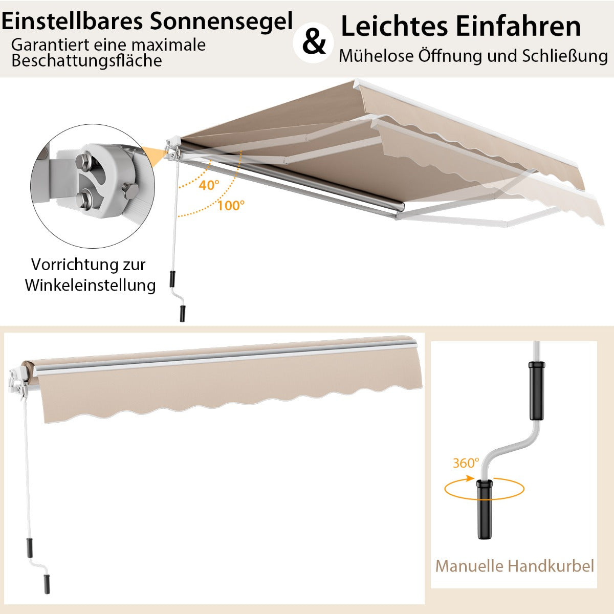 Store Coast avec manivelle - 4 x 2,5 m - Beige