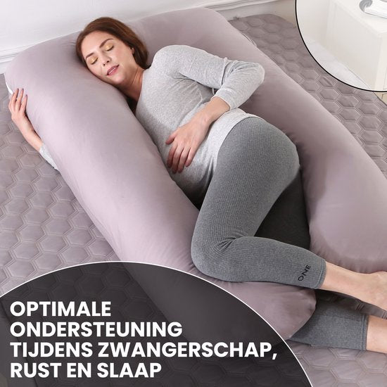 Oemmie Oreiller de grossesse - Oreiller d'allaitement - Oreiller de sommeil en soie - Oreiller de corps - Forme en U - 140x80 cm - Gris