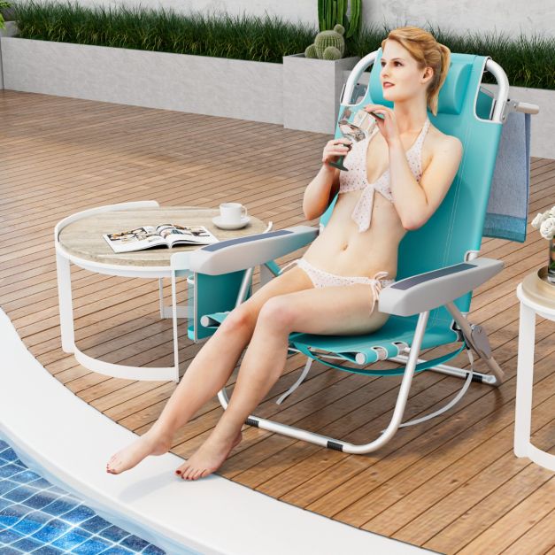 Costway Chaise de plage - pliable et réglable - max 150 kg - 66 x 65 x 78 cm - Bleu