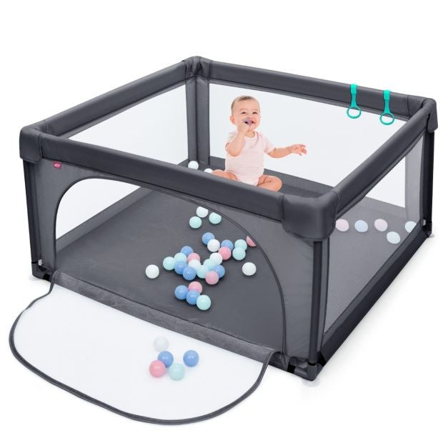 Coast Baby Playpen Ground Box with 50 Playballs Parc pour bébé avec filet respirant 120 x 120 cm Gris foncé