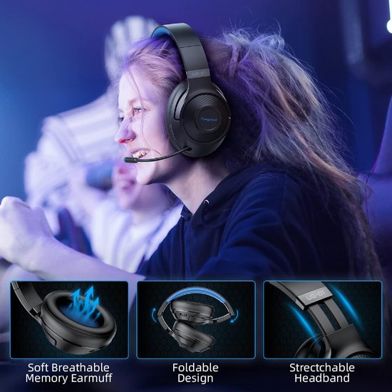 Fuegobird UG-01 2,4GHz Casque de jeu sans fil - Casque Bluetooth - Multiplateforme - Convient pour PS4/PS5, Nintendo Switch - Noir Bleu