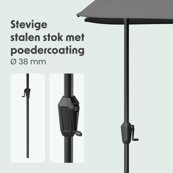 LifeGoods Parasol de balcon - Jardin - 270x135 cm - Parasol semi-circulaire - Imperméable - UPF50+ - Gris foncé