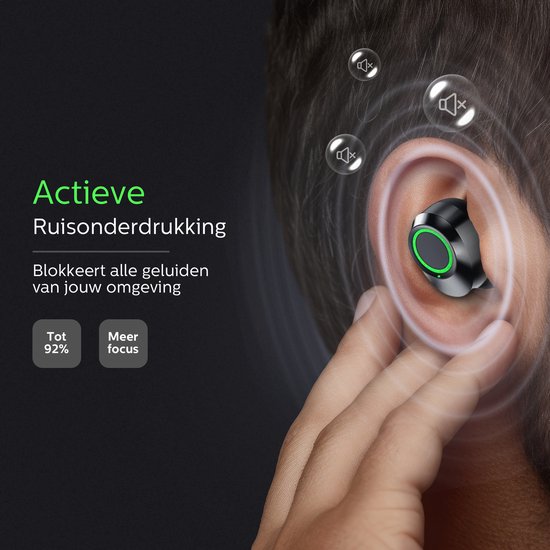Otiume - Ecouteurs sans fil - Son HiFi Extra Bass - Commandes tactiles - Ecouteurs sans fil - Résistants à la sueur et à la pluie - Ecouteurs pour le sport - Bluetooth