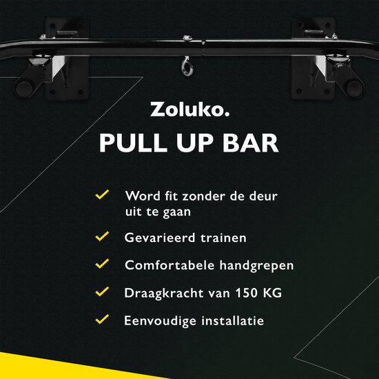 Zoluko Professional Pull Up Bar Wall Mount - 150kg Load Capacity - Incl. E-book - Easy Mounting - Pull Up Bar Fitness - Pull Up Station for Home Sports - Chin Up Bar - Black