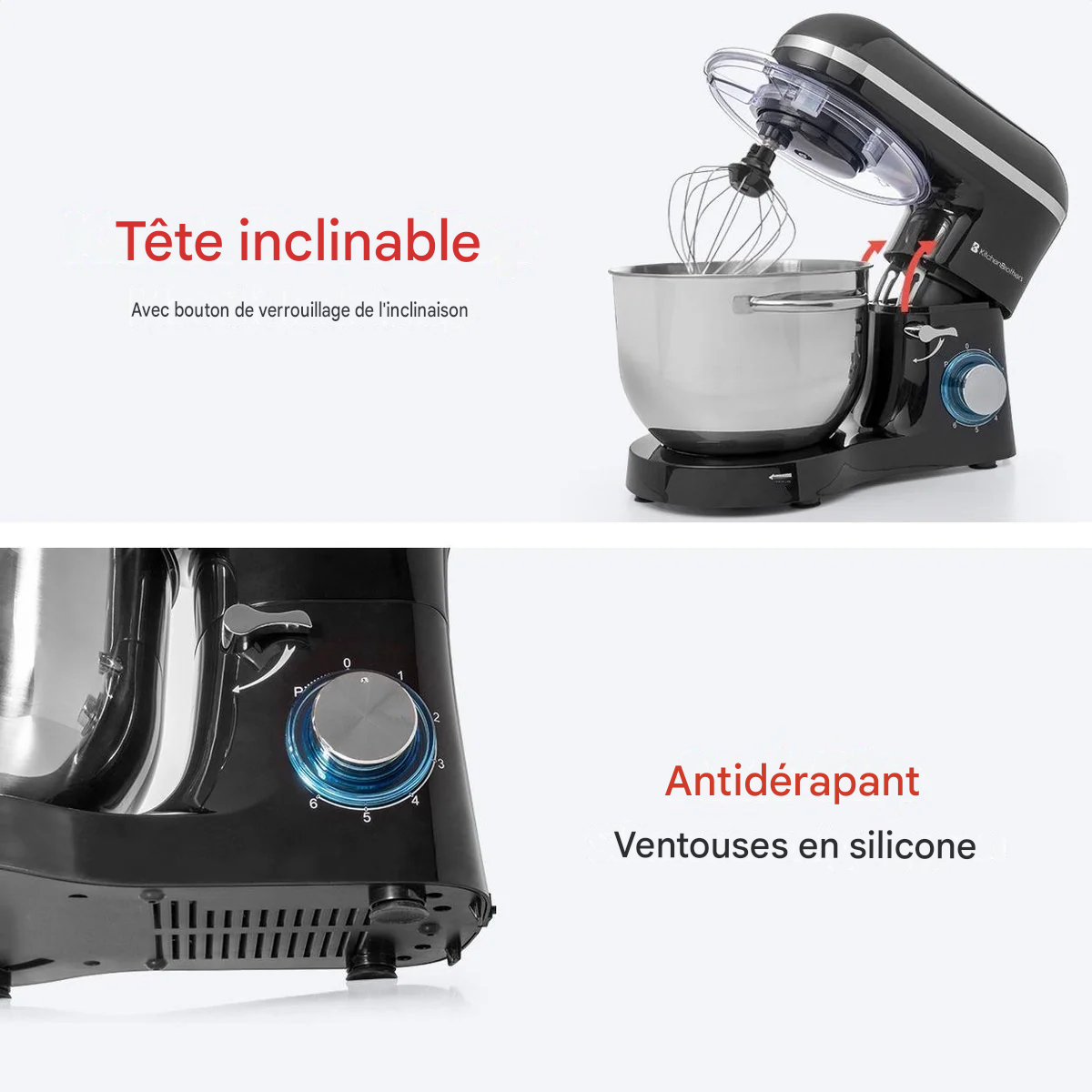 KitchenBrothers Robot de cuisine et mixeur de cuisine - Bol de mixage inclus - 1400 W - 38.7 x 23.8 x 31.4 cm - Noir