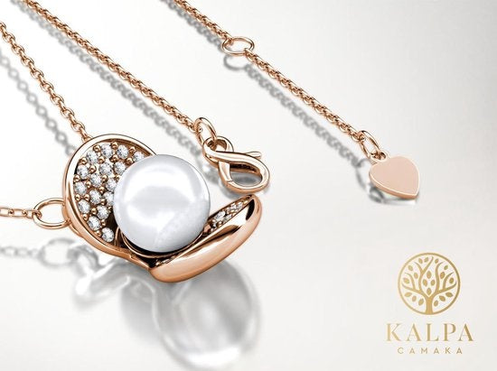 Yolora Collier femme avec pendentif - perle et 52 cristaux Kalpa Camaka - couleur rose - plaqué or rose 18 carats - Collier femme or rose - bijoux - boîte cadeau de luxe - boîte cadeau - boîte cadeau exclusive - bel emballage cadeau