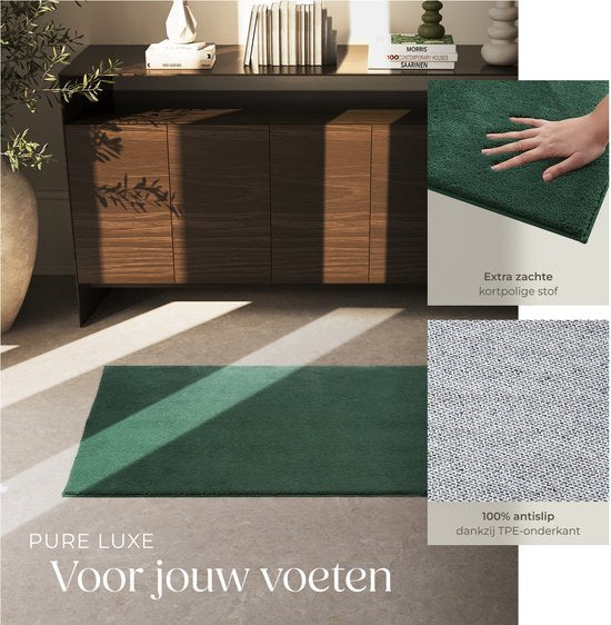 tectake® Tapis à poils courts - 80 x 150 cm - Vert - Tapis pour le salon, la chambre à coucher, la salle à manger - Facile d'entretien et lavable - Sous-couche antidérapante - Antiallergique - Diverses tailles et couleurs