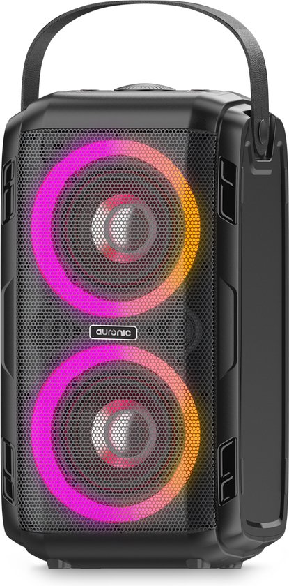 Auronic Partybox - Bluetooth - Enceinte de fête - Boîte à musique - Éclairage des disques - Connexion USB, AUX et carte SD - Noir