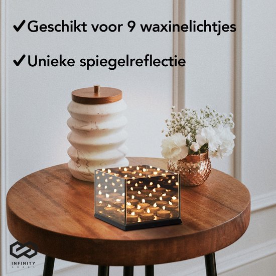 Porte-bougies Infinity Goods - Porte-bougies - 9 bougies - Verre miroir réfléchissant - Porte-bougies - Noir