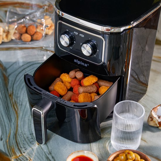 alpina Airfryer 4.5L- Friteuse à air chaud pour 3 à 4 personnes - Friteuse à air avec température réglable de 80°C à 200°C - Minuterie jusqu'à 60 minutes - Friteuse à air chaud 1450W - Noir