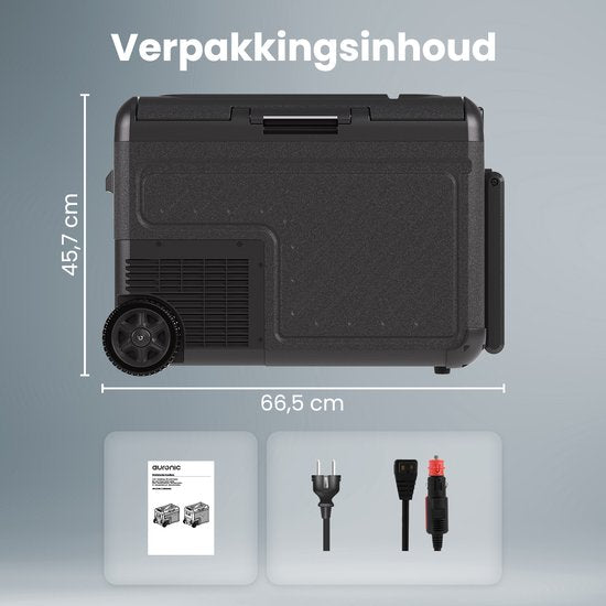 Auronic Electric Cool Box - Compresseur - Avec roues - 12V 230 Volt - Voiture - 40L - Frigobox - Noir/Gris