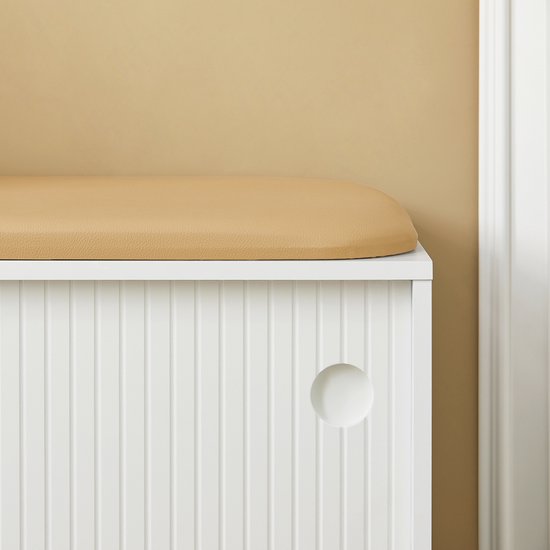 SoBuy FSR116-W Shoe Bench - Banc de rangement blanc avec coussin de siège et portes coulissantes