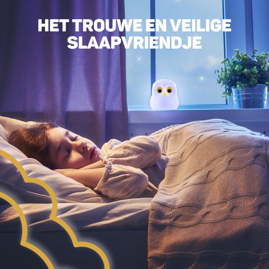 Vulpes Goods® Veilleuse pour enfants - 8 couleurs de LED et blanc - Veilleuse pour chambre de bébé - Hibou - Rechargeable par USB - Variateur - Minuterie - Sans fil - Adapté aux enfants