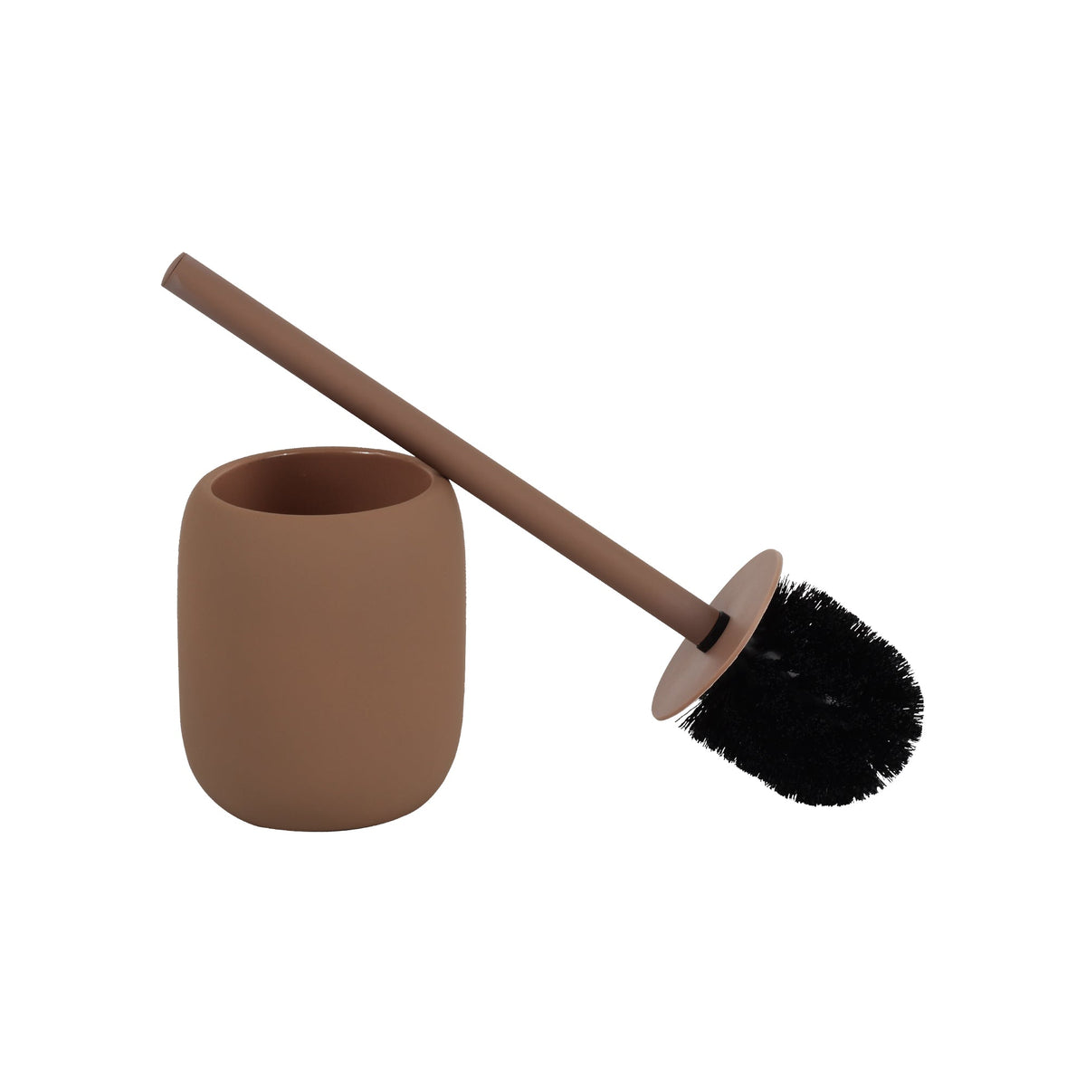 Ensemble de salle de bain en céramique Furnihaus, 4 pièces – Marron avec revêtement en caoutchouc – Accessoires de salle de bain en grès