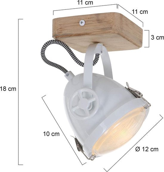 Spot de plafond Michelle Blanc - Orientable et inclinable - Bois et métal - Mexlite - 20 cm de hauteur, 11 cm de diamètre