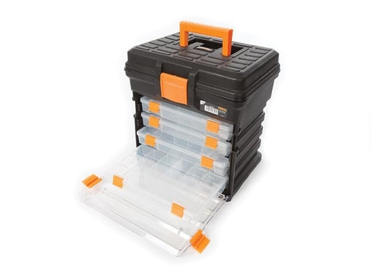 Perel Mallette de rangement polyvalente, polypropylène, 5 pièces, portable, avec 4 boîtes de tri amovibles, noir/jaune, 340 x 272 x 341 mm