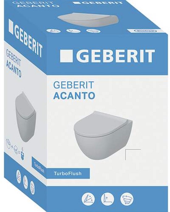 Ensemble de WC suspendu Geberit Acanto - chasse d'eau profonde « turboflush » 36 x 53 cm - siège de WC - fermeture en douceur - démontage rapide - blanc