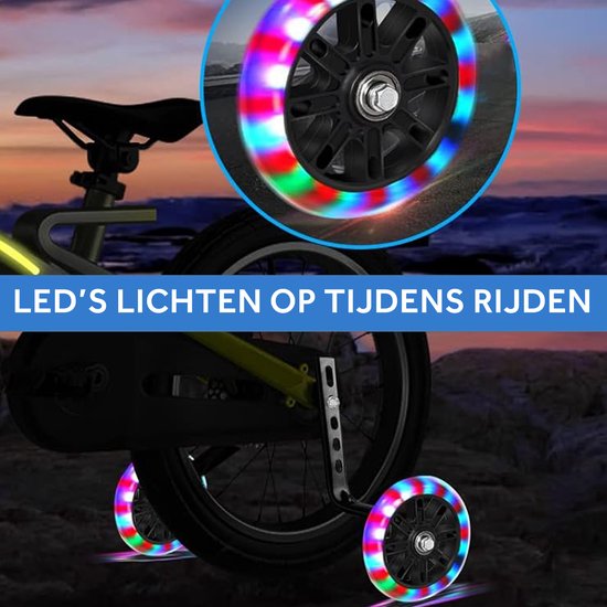 TIKKENS® Sidewheels - 12-20 Inch - LED lights - Sidewheels pour vélo d'enfant - Noir - 12 inch/14 inch/16 inch/18 inch/20 inch - Sidewheels - Accessoires pour vélo d'enfant