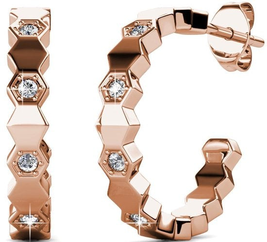 Yolora Boucles d'oreilles femme avec cristaux Kalpa Camaka - couleur rose - plaqué or rose 18K - Boucles d'oreilles femme or rose - bijoux - boîte cadeau de luxe - boîte cadeau - boîte cadeau exclusive - bel emballage cadeau