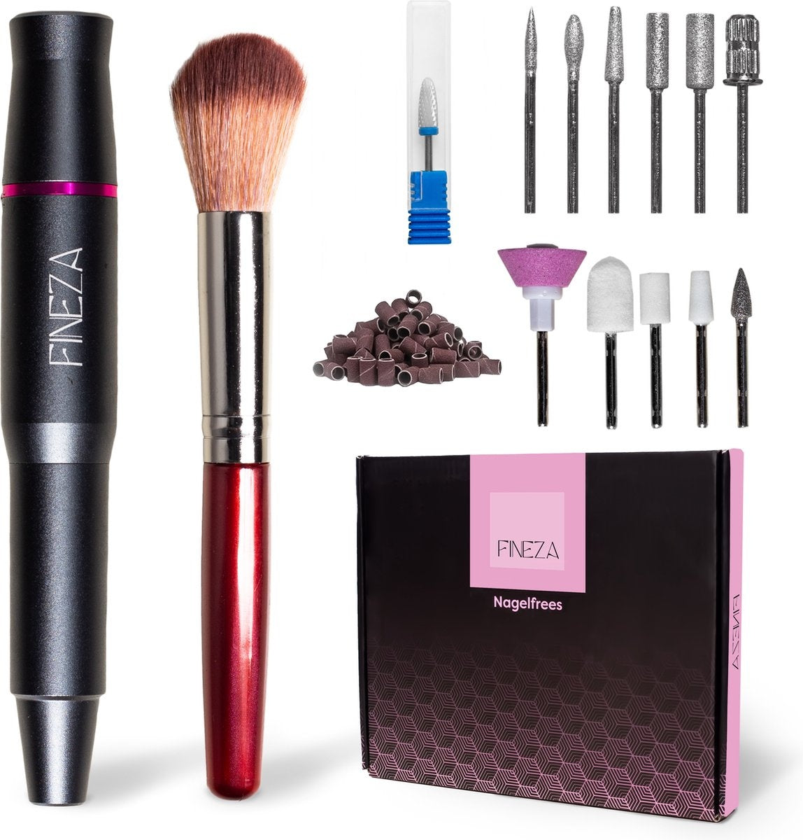 Fineza Lime à ongles - Électrique - Lime à ongles - Avec embouts - Avec rouleaux de ponçage - Extracteur de callosités - Appareil de manucure - Set de pédicure - Gris