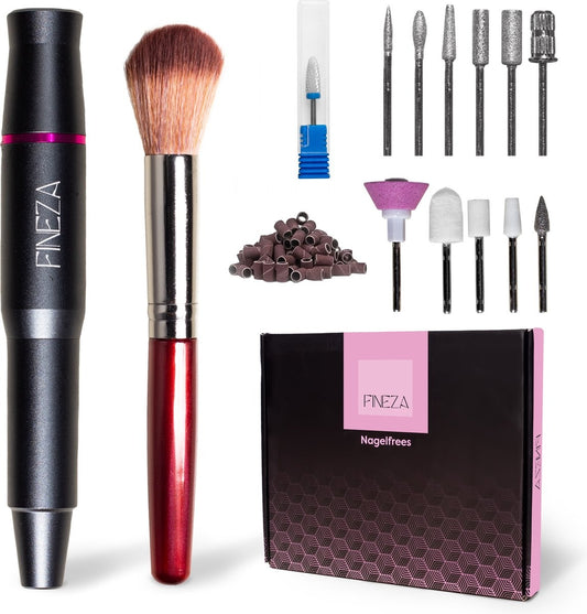 Fineza Lime à ongles - Électrique - Lime à ongles - Avec embouts - Avec rouleaux de ponçage - Extracteur de callosités - Appareil de manucure - Set de pédicure - Gris